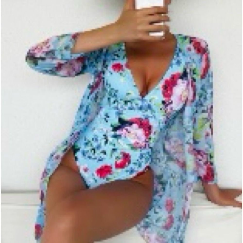 SHEIN Light Blue Floral One-Piece Swimsuit
